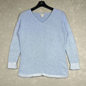L.L. Bean Pullover Knit Sweater V-neck Women’s Medium Blue Long Sleeve Cotton